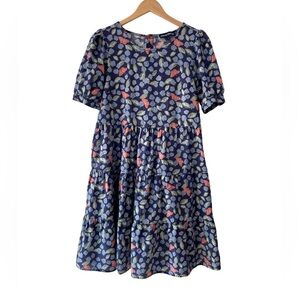 Princess Highway women’s Raspberry tiered linen blend Dress S blue butterfly